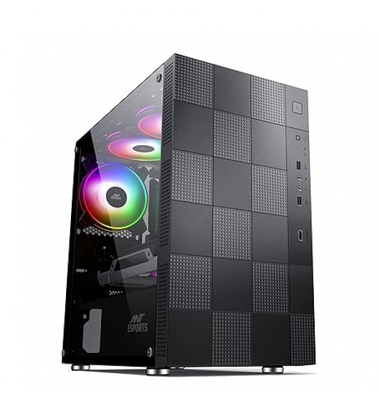 Ant Esports Elite 1000 TG Mid-Tower Computer Case/Gaming Cabinet - Black | Supports M-ATX, ITX with Pre-Installed 1 x 120mm Black Rear Fan