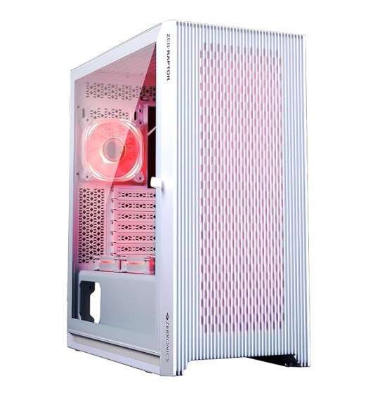 ZEBRONICS Glass Raptor Mid-Tower Premium Gaming Cabinet Eatx/ATX/Matx, 3X 120Mm Front + 2X 120Mm Bottom Fan + 1X 120Mm Rear Fan, Argb Inner Glow, RGB Led Control, (White)