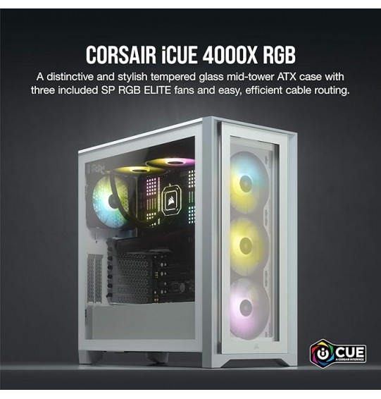 Corsair iCUE 4000X RGB Mid-Tower ATX Tempered Glass Case, White