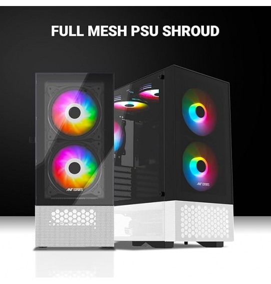 Ant Esports Pepper 5F Mid-Tower Dual Color Computer Case/Gaming Cabinet - Black/White | Support ATX, Micro-ATX, Mini-ITX | Pre-Installed 5 ARGB Fans