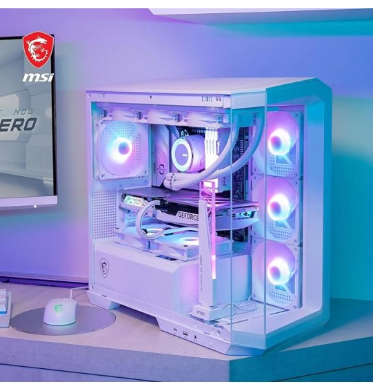 MSI MAG PANO M100R PZ White Gaming Case: Sleek White Mid-Tower Chassis with RGB Lighting, Tempered Glass, Mystic Light Sync, and Enhanced Airflow for an Exceptional Gaming PC Build