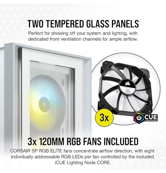 Corsair iCUE 4000X RGB Mid-Tower ATX Tempered Glass Case, White