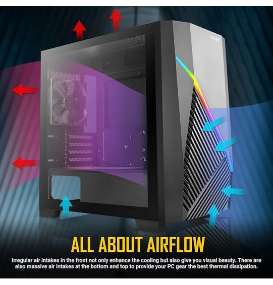 Antec Constellation Series Draco 10 Mini-Tower M-ATX Gaming Case, 360mm GPU Compatibility, Massive Air Intakes, ARGB Lighting Bar & 6 x 120mm Fan Support, Black