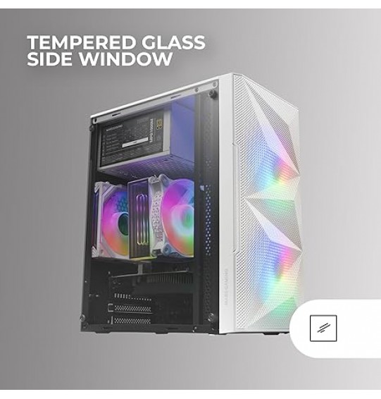 Mars Gaming MC-ME White, Compact MicroATX Gaming Case, Full Side Window Tempered Glass, Geometric Total-Mesh Front Design, 2x FRGB 120mm Fans