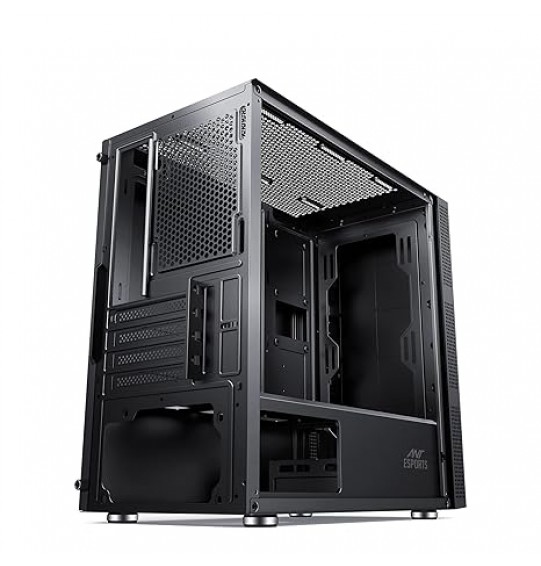 Ant Esports Elite 1000 TG Mid-Tower Computer Case/Gaming Cabinet - Black | Supports M-ATX, ITX with Pre-Installed 1 x 120mm Black Rear Fan