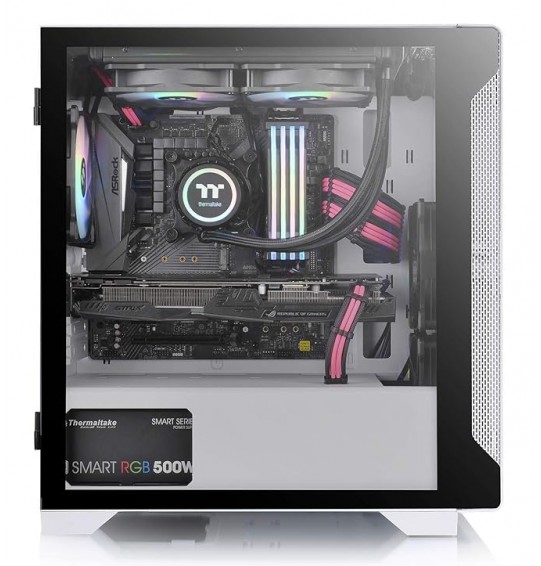 Thermaltake S100 Tempered Glass Snow Edition Micro-ATX mini-Tower Computer Case with 120mm Rear Fan Pre-Installed CA-1Q9-00S6WN-00, White