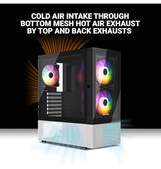 Ant Esports Pepper 5F Mid-Tower Dual Color Computer Case/Gaming Cabinet - Black/White | Support ATX, Micro-ATX, Mini-ITX | Pre-Installed 5 ARGB Fans