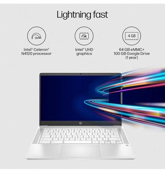 (Refurbished) HP Chromebook x360 Thin & Light Laptop (Intel Celeron N4120 | 4GB LPDDR4 | 64GB eMMC | Intel UHD Graphics | Dual Speakers | BrightView Display | Chrome 64 | White | 1.49 kg | White)14-inch (35.6 cm) Display