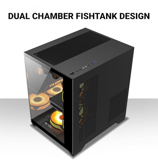 Ant Esports Crystal Z2 Mid-Tower Computer Case/Gaming Cabinet – Black | Support Micro-ATX, Mini-ITX | Pre-Installed 3 ARGB Infinity Mirror Fans