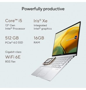 ASUS Zenbook 14 OLED , Intel Core i5-1340P 13th Gen Processor, 14" (35.56 cm) 2.8K 90Hz OLED Screen, Thin & Light Laptop (16GB RAM | 512GB SSD | Iris Xe | Windows 11 | Office 2021 | 75W Battery | Silver | 1.39 kg), UX3402VA-KN542WS