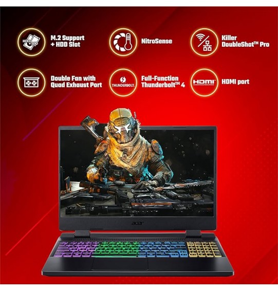 (Refurbished) Acer Nitro 5 12th Gen Intel Core Intel Core i5-12500H Processor 15.6-inch Screen (39.62 cms) FHD 144 Hz Gaming Laptop (16 GB RAM | RTX 3050 Graphics | 512 GB SSD | Windows 11 Home | 2.5 Kgs | RGB Backlit), AN515-58