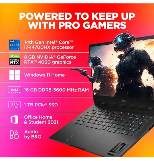 (Refurbished) HP OMEN Gaming Laptop (Intel Core i7 14th Gen Processor | 16GB DDR5 |  1TB SSD | RGB Backlit KB | Windows 11 | MSO | Black | 2.32 kg) 16.1-inch (40.9 cm) FHD Display