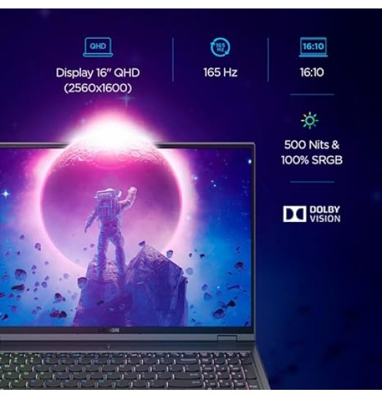 Lenovo Legion 5 Pro AMD Ryzen 7 6800H Gen Processor 16"Screen (40.64cm) QHD IPS 165Hz 500Nits Gaming Laptop (32GB RAM | 1TB SSD | Windows 11 | Office 2021 | NVIDIA RTX 3070 8GB | Alexa | 3 Month Game Pass | Storm Grey | 2.49Kg), 82RG00AGIN