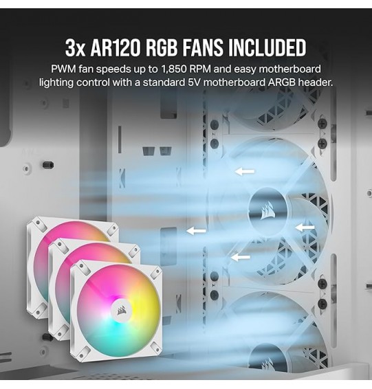 Corsair Alloy Steel 3000D RGB Airflow Mid-Tower Pc Case-White-3X Ar120 RGB Fans-Four-Slot Gpu Support Fits Up to 8X 120Mm Fans-High Airflow Design