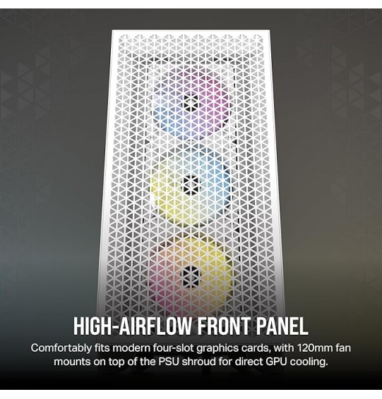 Corsair Alloy Steel 3000D RGB Airflow Mid-Tower Pc Case-White-3X Ar120 RGB Fans-Four-Slot Gpu Support Fits Up to 8X 120Mm Fans-High Airflow Design