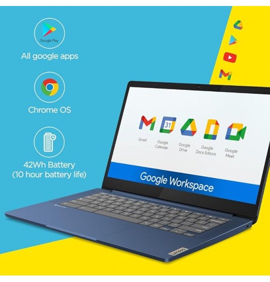 Lenovo IdeaPad Slim 3 Chromebook Mediatek Kompanio 520 14" (35.56cm) FHD IPS 250 Nits Chromebook (8GB RAM | 128GB EMMC Storage SSD | Chrome OS | HD 720p Camera | 2Wx2 Stereo Speakers | Abyss Blue | 1.3Kg), 82XJ002RHA