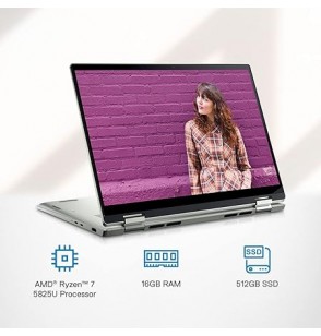 DELL Inspiron 7425 2in1 Laptop (AMD Ryzen 7-5825U Gen Processor | Windows 11 + MSO'21 | 16 GB RAM GDDR4 | 512GB SSD Card | 14" Screen (35.56Cm) FHD+ Touch Display | Active Pen | Backlit KB + FPR | 15 Month McAfee | Thin & Light- 1.7Kg