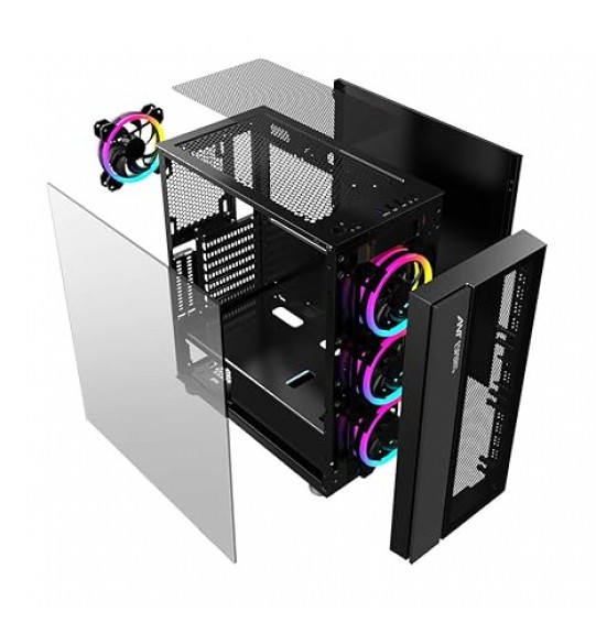 Ant Esports ICE-511MT Mid Tower Mesh Gaming Cabinet Computer Case Supports E-ATX, ATX, Micro-ATX, Mini-ITX Motherboard with Sliding Tempered Glass Side Panel, 4 x 120mm ARGB Front & Rear Fans