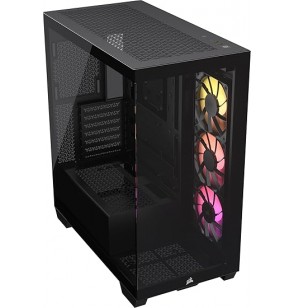 CORSAIR 3500X ARGB Mid-Tower ATX Dual Chamber PC Case – Panoramic Tempered Glass – Reverse Connection Motherboard Compatible – 3X CORSAIR RS120 ARGB Fans Included – Black