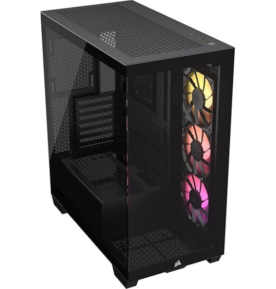 CORSAIR 3500X ARGB Mid-Tower ATX Dual Chamber PC Case – Panoramic Tempered Glass – Reverse Connection Motherboard Compatible – 3X CORSAIR RS120 ARGB Fans Included – Black