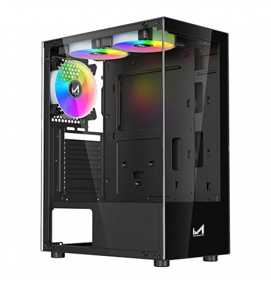 ICE Master Thunder Mid-Tower Computer Case/Gaming Cabinet – Black | Support ATX, M-ATX, ITX | Pre-Installed 2 Top & 1 Rear Rainbow Fans