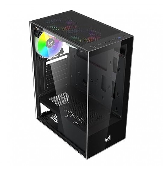 ICE Master Thunder Mid-Tower Computer Case/Gaming Cabinet – Black | Support ATX, M-ATX, ITX | Pre-Installed 2 Top & 1 Rear Rainbow Fans