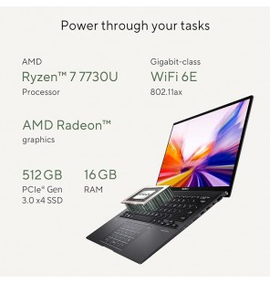 (Refurbished) ASUS Zenbook 14 , AMD Ryzen 7 7730U Gen Processor, 14" (35.56 cm) Screen 2.5K, Thin & Light Laptop (16GB RAM | 512GB SSD | Windows 11 | Office 2021 | Alexa Built-in | Backlit KB | FP Sensor | Jade Black | 1.35 kg), UM3402YA-KP741WS