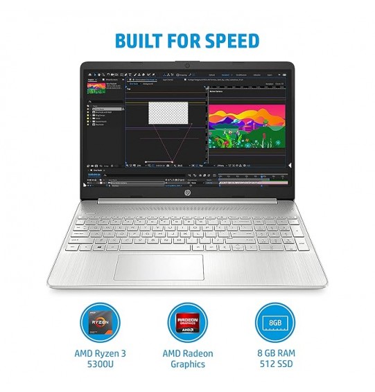 (Refurbished) HP 15s Laptop (Ryzen 3- 5300U Gen Processor | 8GB RAM | 512GB SSD | Micro-Edge | Silver) 15.6-inch (39.6cm) FHD Display