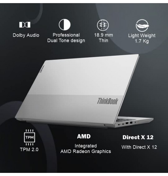 Lenovo ThinkBook 15 AMD Ryzen 3 5300U Gen Processor 15.6" Screen (39.62cm) FHD 220 Nits Antiglare Thin and Light Laptop (8GB RAM | 512GB SSD Card | Windows 11 | MS Office | Mineral Grey | 1.7 Kg), 21A4A09TIH