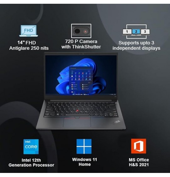 Lenovo ThinkPad E14 Intel Core i5 12th Gen Processor 14" Screen FHD Thin and Light Laptop (16GB RAM  |1TB SSD | Windows 11 Home | Office 2021 | FPR | Backlit Keyboard | Black | 1.59 kg), 21E3S04U00