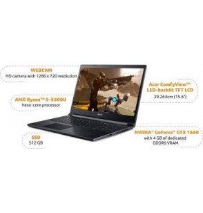 Acer Aspire 7 AMD Ryzen 5 Hexa Core 5500U Gen Processor 15.6 inches Screen Gaming Laptop (8GB RAM | 512GB SSD | Windows 11 Home | 4GB Graphics | NVIDIA GeForce GTX 1650) A715-42G, Black, 2.15Kg