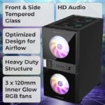 ZEBRONICS New Launch Leon PRO Premium Gaming Cabinet/Case, Mini-Tower, Supports mATX | ITX, 3 Pre-Installed RGB Fans, Side Tempered Glass, USB 3.0, Magnetic Dust Filter (Black) - Image 5